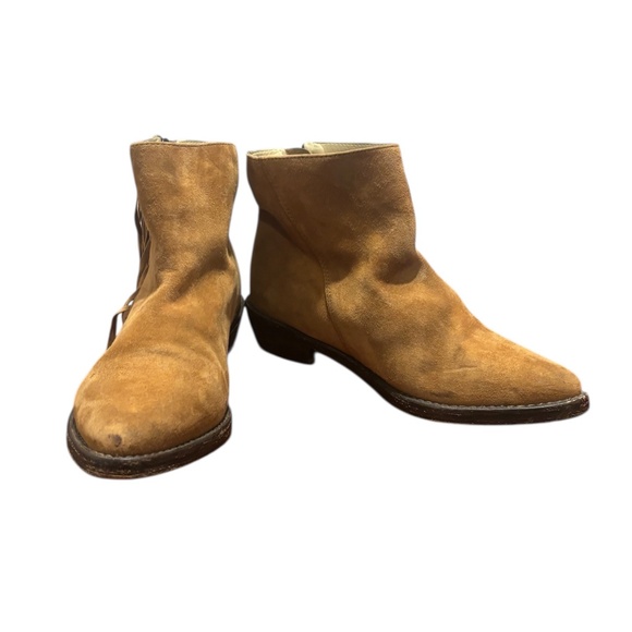 Mr. Wolf Women's Distressed Suede Fringe Ankle Boots Brown Size 37/6.5 Western - Picture 1 of 12
